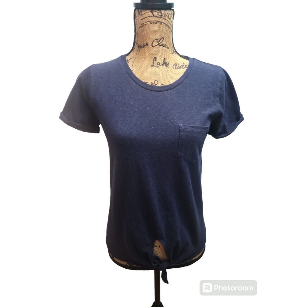 J. Crew Womens Front Tie Pocket Tee Size XS Navy